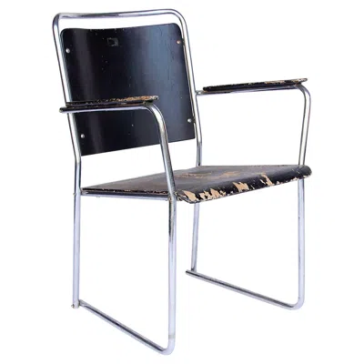 Pre-owned Bauhaus Rare Large Side Or Easy Tubular Chair With Original Painted Wood, Circa 1930 In Brown