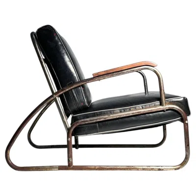 Pre-owned Bauhaus Streamline Art Deco Chrome Tubular  Lounge Chair In Black