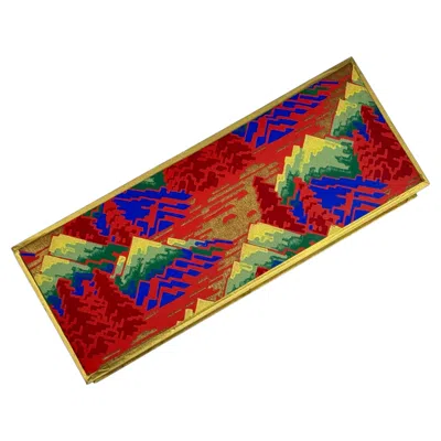 Pre-owned Bauhaus Swiss Art Deco Psychedelic Fabric Glove Box Jewelry Casket With Alpine Landscape In Red