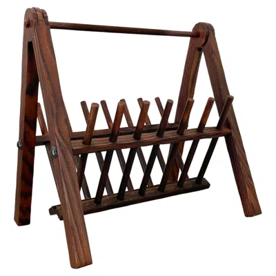 Pre-owned Bauhaus Unique Brutalist Tiki Style Cubic Pine Wood Magazine Holder, Germany 1970s In Brown