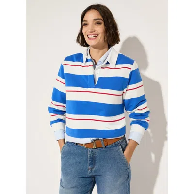 Baukjen Bluebell Cropped Rugby Top In Blue/white & Crimson Stripes