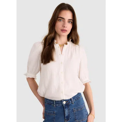 Baukjen Bryony Mandarin Collar Textured Blouse In White
