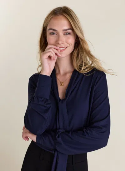Baukjen Carina Tie Neck Blouse In Blue