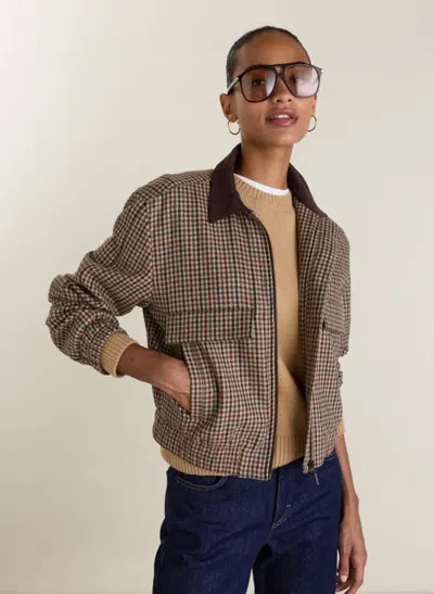 Baukjen Charlie Bomber Jacket In Neutral Puppytooth Check