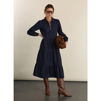 Baukjen Cody Quarter Zip Denim Midi Dress In Black