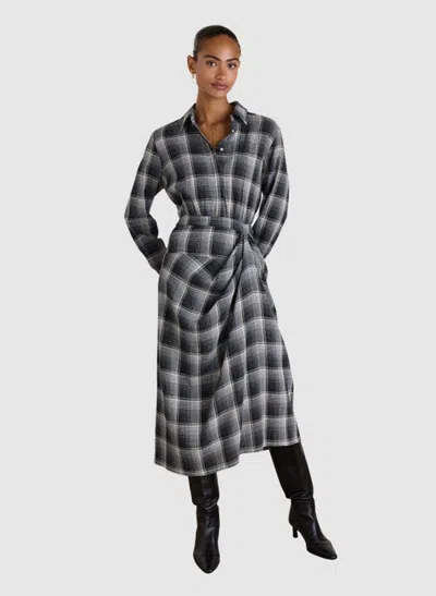 Baukjen Collared Tie-waist Midi Dress In Black