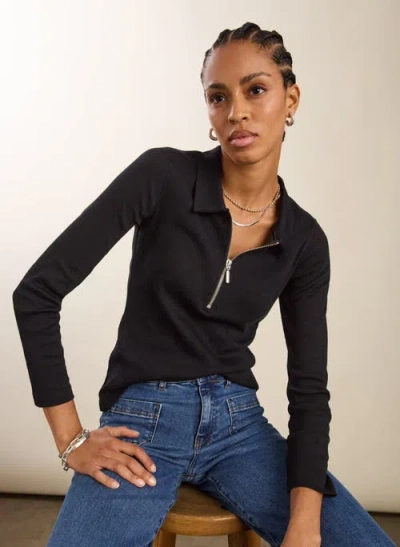 Baukjen Cotton Zip Collar Ribbed Top In Black