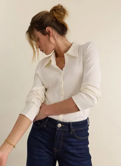 Baukjen Kelly Ribbed Button-down Shirt In Cream
