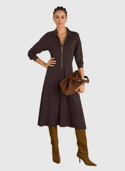 Baukjen Mariposa Ponte Zip Front Midi Dress In Brown