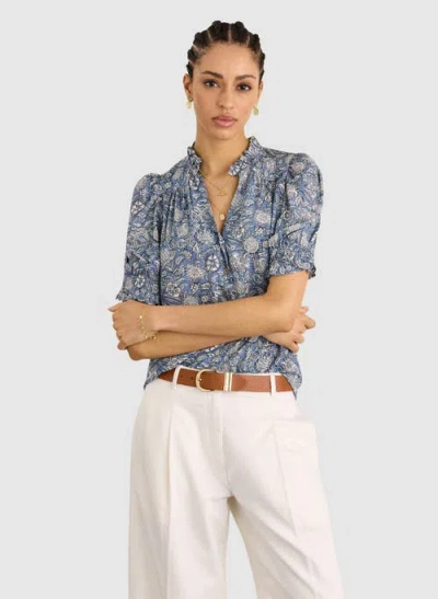 Baukjen Nolan Ruffled Collar Printed Blouse In Blue