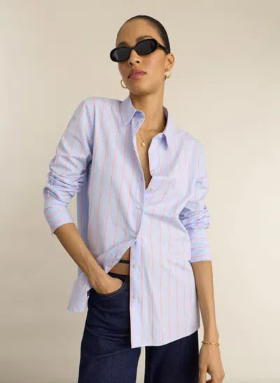 Baukjen Rishma Oversized Printed Shirt In Blue And Pink Stripe
