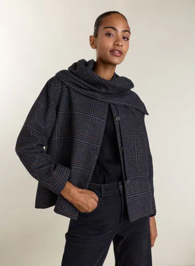 Baukjen Tess Check Detachable Scarf Coat In Black