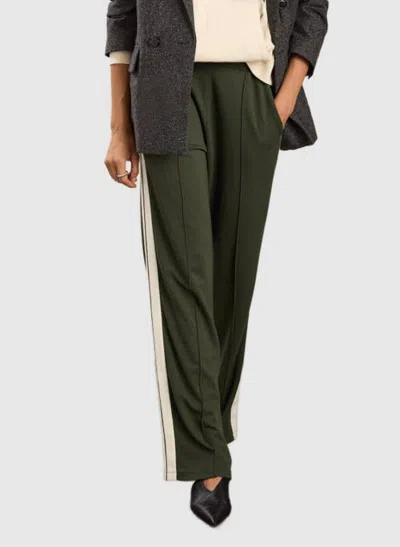 Baukjen Tippi 2.0 Side Stripe Wide Leg Trousers In Deep Khaki & Cream Stripe