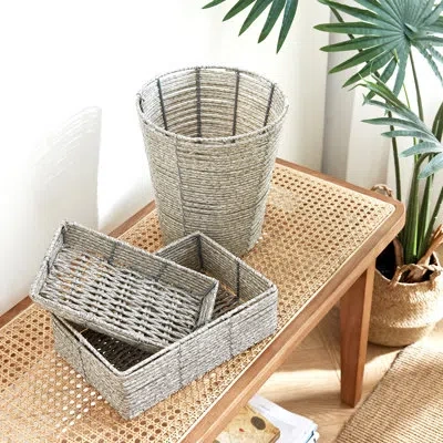 Baum Aurora Binded Faux Wicker 3 Piece Plastic Basket Set In Gray