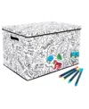 Baum Kid's Coloring Jungle Print Large Lidded Trunk With Removable Divider And 4 Washable Markers Set In Jungle Print