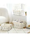 Baum Lined And Tapered Rectangle Storage Baskets With Fold Down Binded Jute Handles -metal, Set Of 3