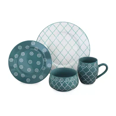 Baum Moroccan Turq 16-pc. Stoneware Dinnerware Set In Multi