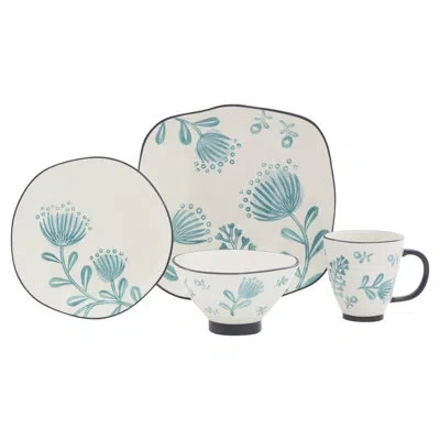 Baum Paloma Piece Stoneware Dinnerware Set - Service For 4 In White;blue
