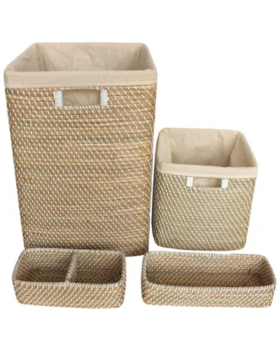 Baum Prestwick Natural 5pc Hamper And Bath Storage Set In Natural,white