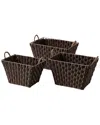Baum Set Of 3 Rectangular Faux Wicker Storage Bins In Brown