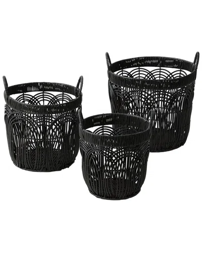 BAUM BAUM SET OF 3 ROUND FAUX WICKER WEAVE BASKETS WITH EAR HANDLES