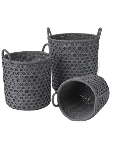 BAUM BAUM SET OF 3 ROUND RATTAN AND BAMBOO CANING BASKETS WITH EAR HANDLES