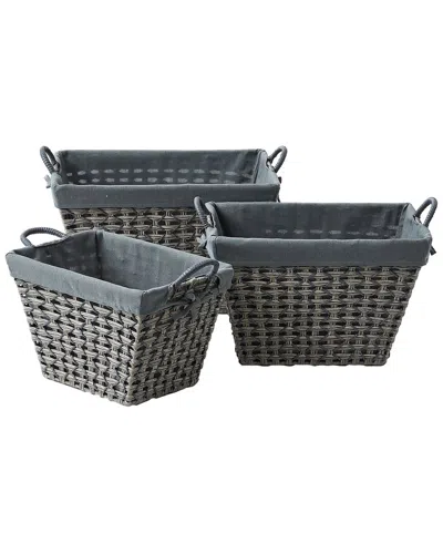 BAUM BAUM SET OF 3 TAPERED RECTANGULAR STORAGE BASKETS IN OPEN WEAVE