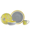 Baum Sunny Floral 16 Pc. Dinnerware Set, Service For 4 In Yellow