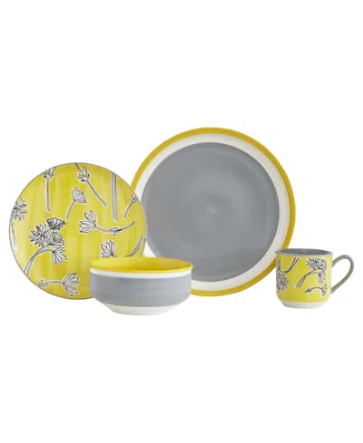Baum Sunny Floral 16 Pc. Dinnerware Set, Service For 4 In Yellow