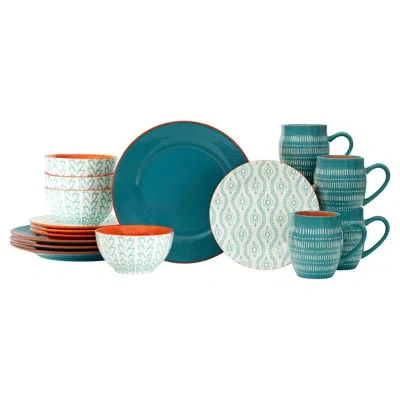 Baum Tangiers 16 Piece Stoneware Dinnerware Set, Service For 4 In Turquoise