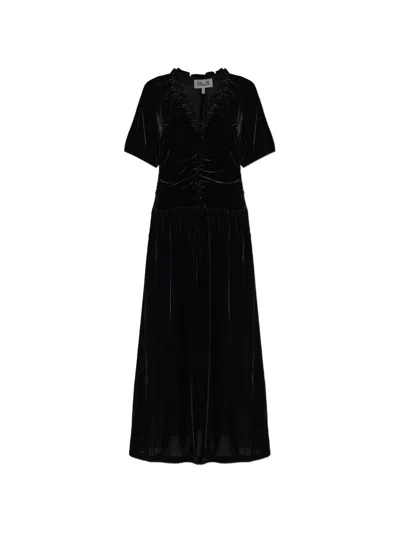 Baum Und Pferdgarten Abelline Ruffled Velvet Maxi Dress In Black