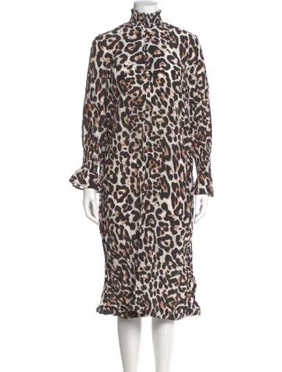 Pre-owned Baum Und Pferdgarten Animal Print Midi Length Dress In White