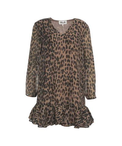 BAUM UND PFERDGARTEN ANIMAL PRINT MINI DRESS WITH V-NECK AND RUFFLED HEM