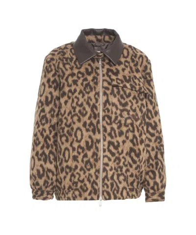 BAUM UND PFERDGARTEN ANIMAL PRINT RELAXED FIT JACKET WITH FAUX LEATHER COLLAR
