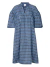 Baum Und Pferdgarten Aslau Gingham Puff-sleeve Midi Dress In Blue