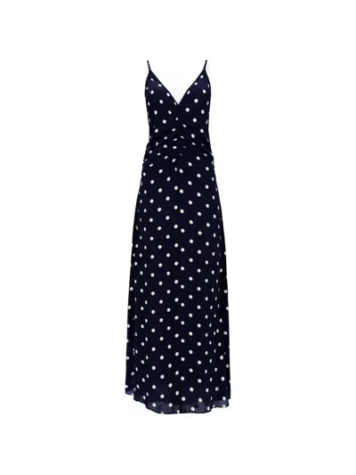 Baum Und Pferdgarten Atalia Polka-dot Ruched Midi Dress In Blue