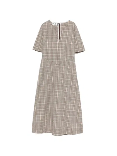 Baum Und Pferdgarten Avia Checked V-neck Midi Dress In Brown