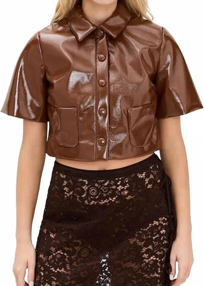 Baum Und Pferdgarten Beth Faux Leather Cropped Jacket In Sorrel Brown Horse In Multi