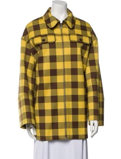 Pre-owned Baum Und Pferdgarten Bethany Checked Cady Plaid Print Coat In Yellow