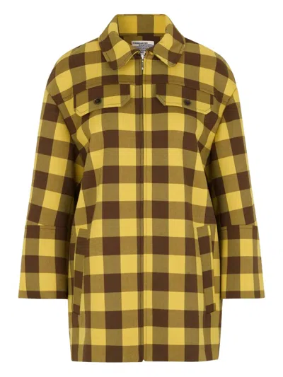 Baum Und Pferdgarten Bethany Checked Zip-front Coat In Yellow