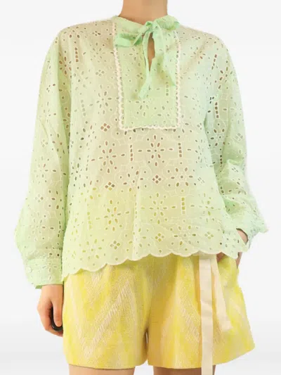 Pre-owned Baum Und Pferdgarten Broderie-anglaise Blouse In Green