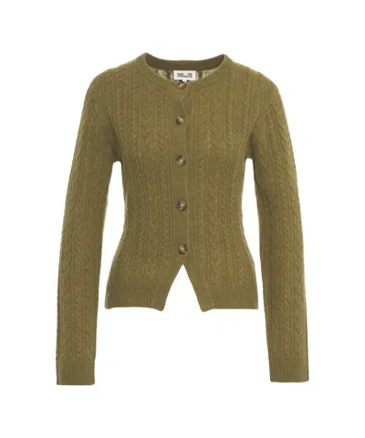 Baum Und Pferdgarten Cable Knit Cardigan With Button-down Front And V-shaped Hem In Green