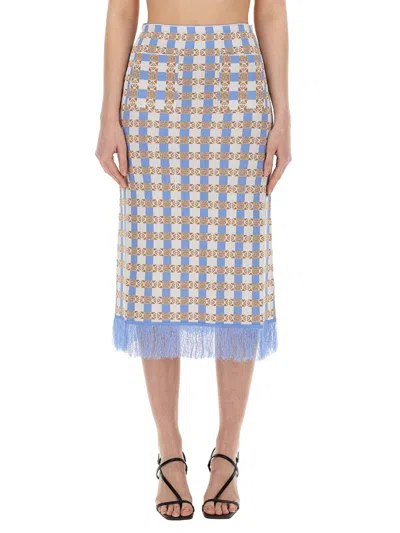 Baum Und Pferdgarten Callis Skirt Check Pattern Fringe Hem In Blue