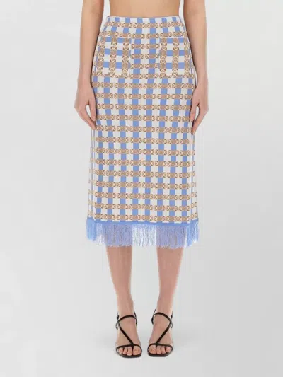 Baum Und Pferdgarten Callis Skirt Check Pattern Fringe Hem In Blue