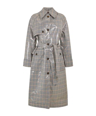 Baum Und Pferdgarten Check Belted Trench Coat In Gray
