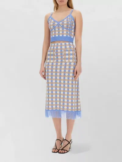 Baum Und Pferdgarten Checkered Midi Dress Fringe Hem Spaghetti Straps In Blue