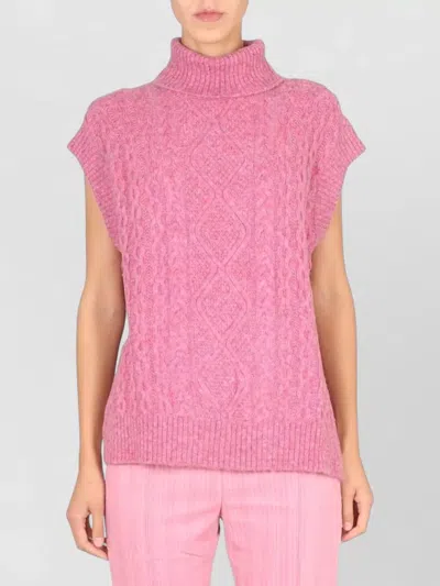 Baum Und Pferdgarten Cilina Cable Knit Sleeveless Turtleneck Top In Pink