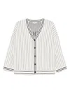 Baum Und Pferdgarten Cissi Long Sleeve V-neck Striped Cardigan Sweater In Nude