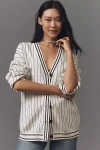 Baum Und Pferdgarten Cissi Long Sleeve V-neck Striped Cardigan Sweater In Beige