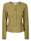 Baum Und Pferdgarten Intricate Knit Sweater With Contrast Buttons And Round Neckline In Green